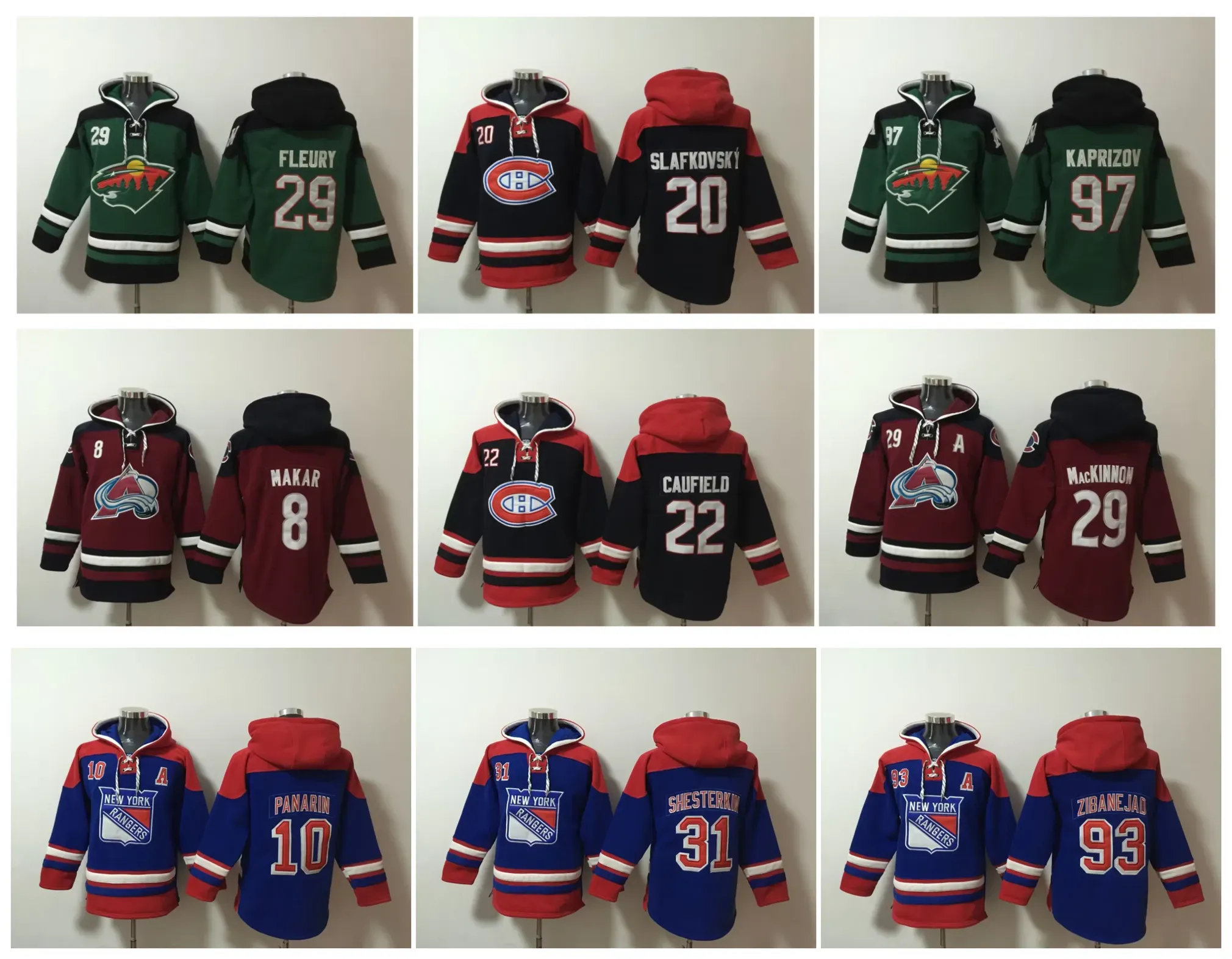 Canadiens Old Time Hoodie Cole Caufield Hóquei Jersey Minnesota Wild Marc-Andre Fleury Kirill Kaprizov Rangers Artemi Panarin Mika Zibanejad