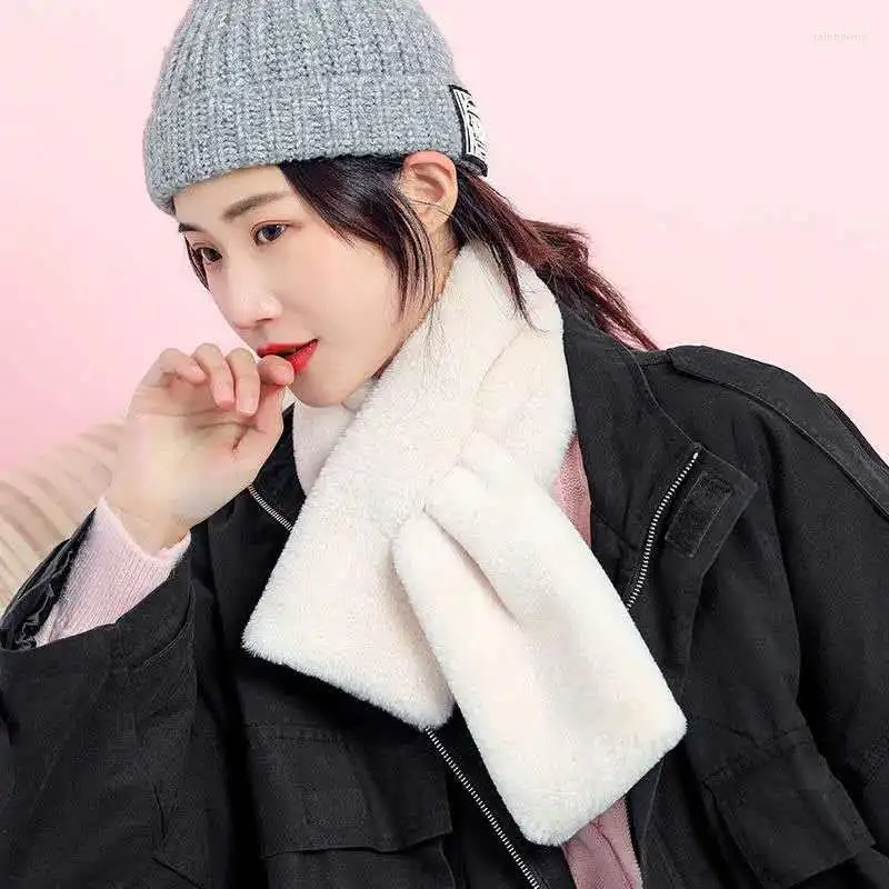 Scarves Korean Style Winter Thickened Warm Plush Scarf For Women Autumn Solid Color Faux Fur Cross Girl Soft Neck Ring