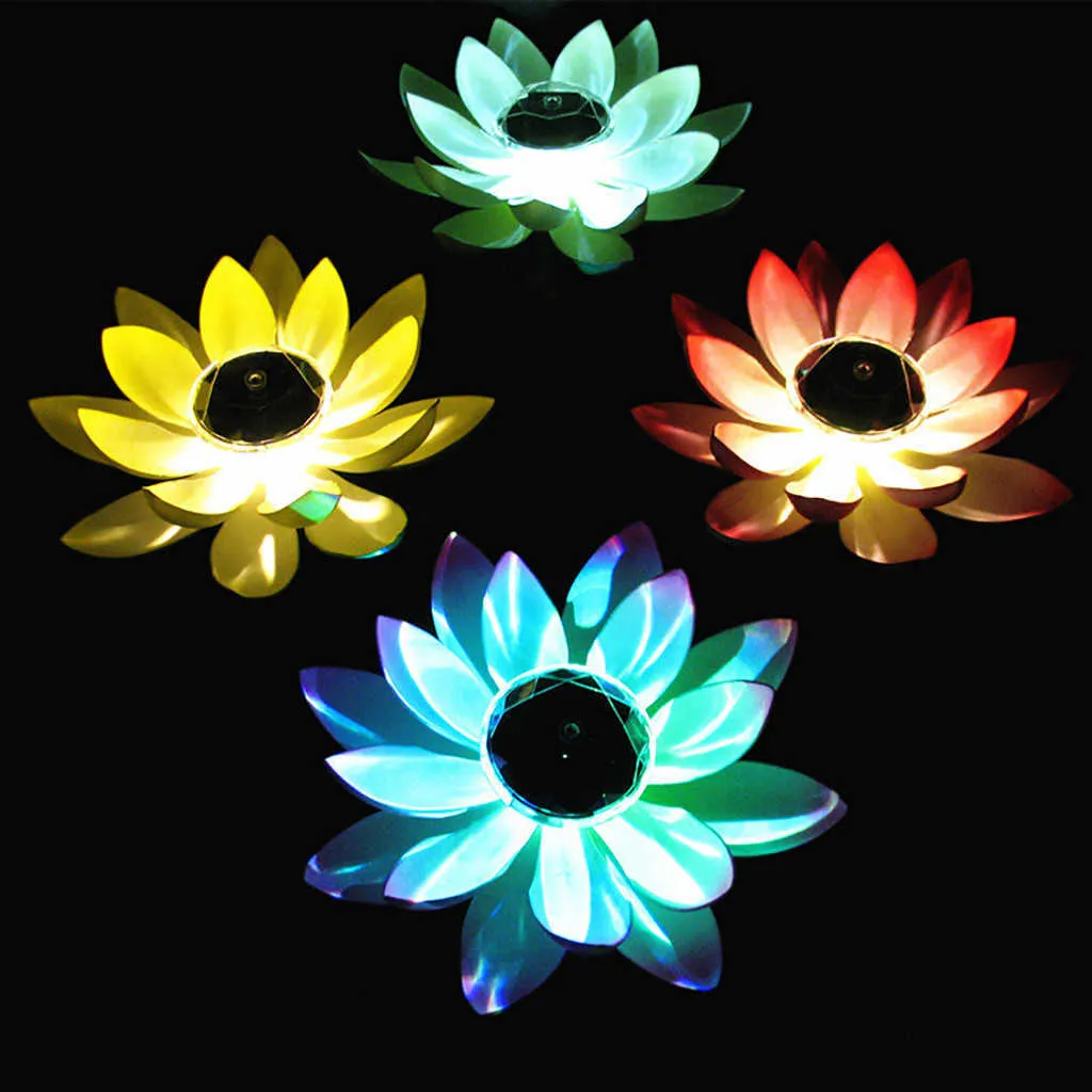 Nieuwheid verlichting Zonne -aangedreven LED Bloemlicht kunstmatige lotusvorm zwevende fontein vijver tuin zwembad lamp led nacht licht zonnepool licht p230403