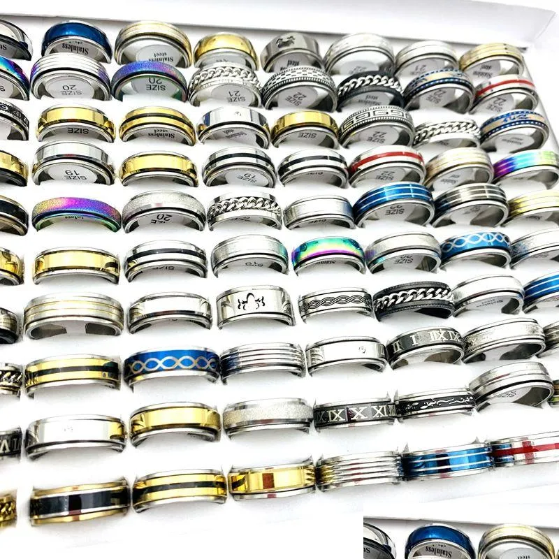 Bant halkaları toptan 100pcs spinner halkaları katı paslanmaz çelik çift döndürülebilir moda mücevher aksesuarları erkekler için kadınlar spin bant d dhrf5