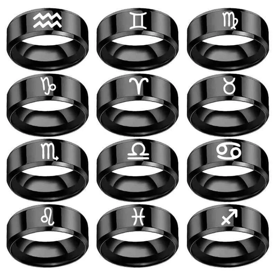 12 Zodiac Ring Aries Taurus Gemini Cancer Virgo Libra Scorpius Sagittarius Capricornus Wedding Stainless Steel Rings Jewelry226M