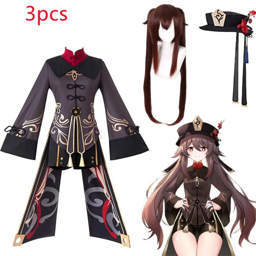 Cosplay Kostüm Spiel Genshin Impact Hutao Figur Cosplay Perücke Hut Mantel Zubehör Requisiten Maskerade Halloween Set Frau S Geschenk