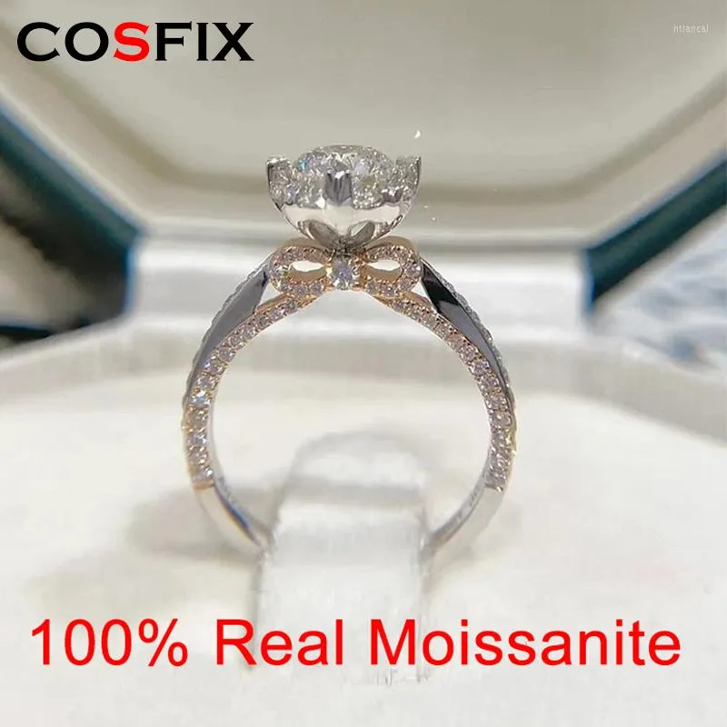 Cluster Rings Cosfix 1.0ct Moissanite Women's Ring Fashion Crown S925 Sterling Silver Fildable for Women Wedding Party Gift 2023