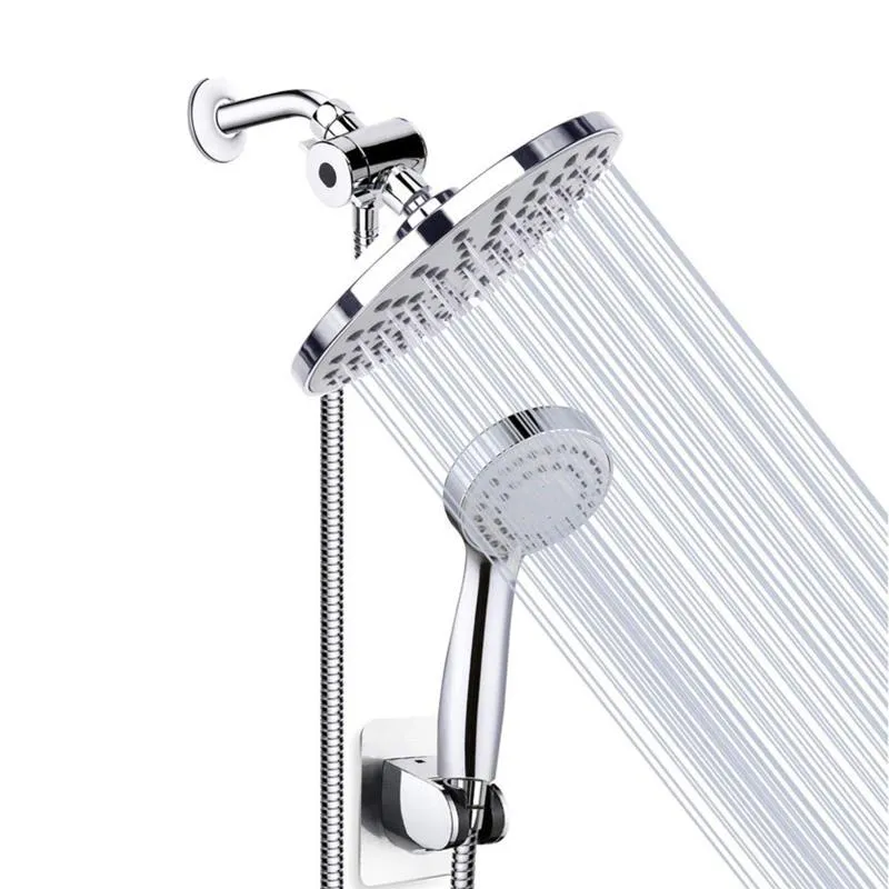 Bathroom Shower Sets Rainfall Head Combo 8 Inch Rain Showerhead Hose Bracket 3-Way Splitter Polished Chrome High Pressure Handheld