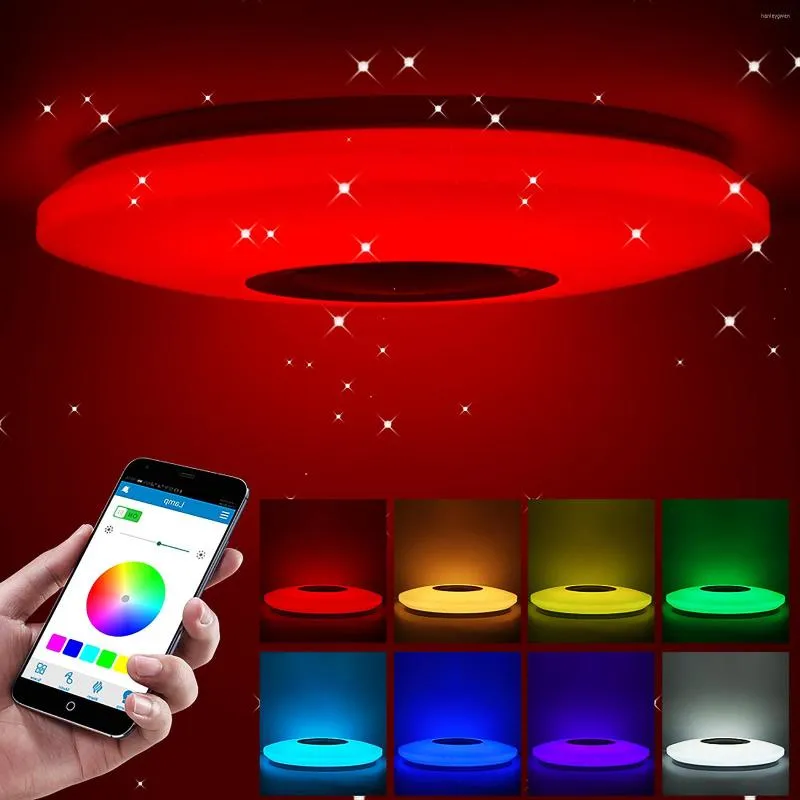 天井照明音楽LEDライトランプRGBスマートフラッシュマウントラウンドスターライト調光物質の色を変える