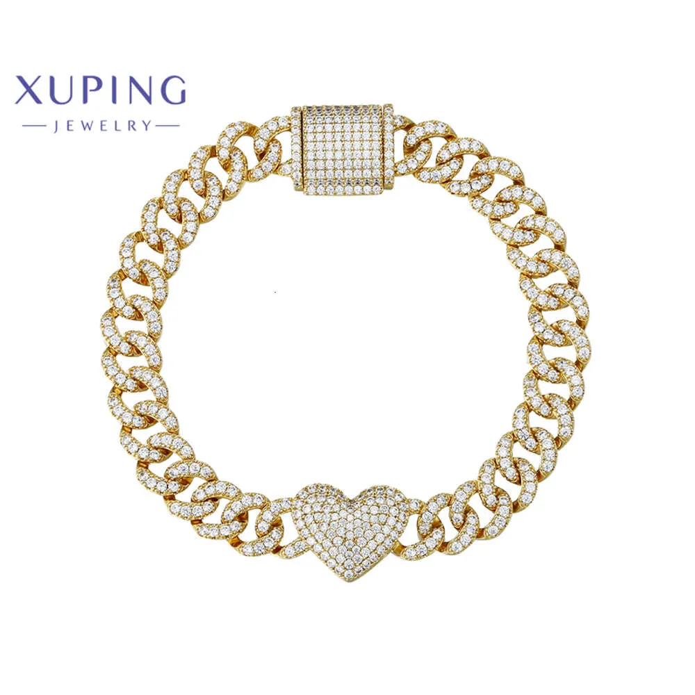 Xuping Aanpassen 14k Vergulde Cubaanse Armband Ketting Voet Sieraden Hart Bling Zirkoon Vrouwelijke Link Armband met Hart