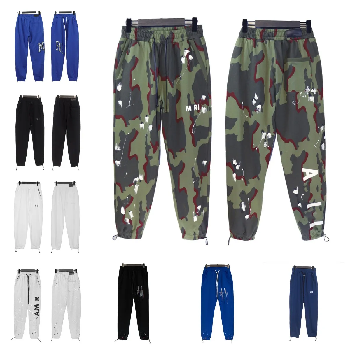 New Am High Street 패션 브랜드 American Street Print 자수 느슨한 드로우 스트링 탄성 스포츠 레저 Pant Pant Mens-XL