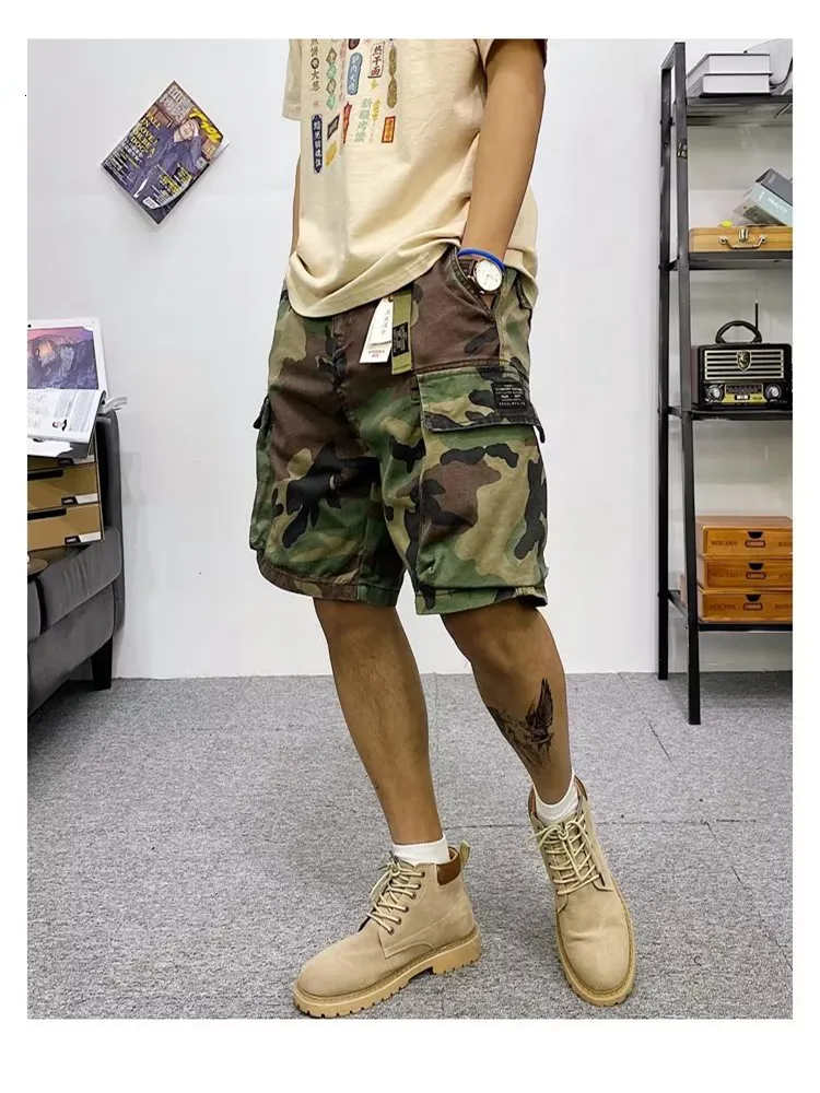 Herr shorts last herr sommar bomull armé taktisk kamouflage multipocket casual korta byxor lösa militära män 2023 230403