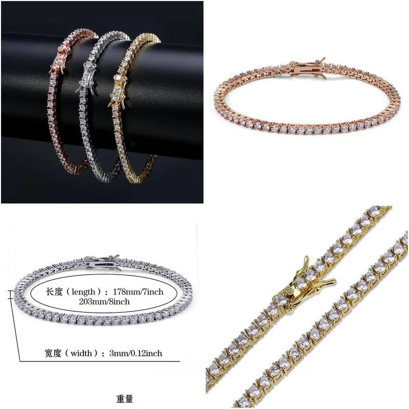 Bangle M 7-8 Cubic Zirconia Tennis Bracelet For Men Women Hip Hop Jewelry Iced Out 1 Row Bling Gold Cz Charms Bracelets Drop Deliver