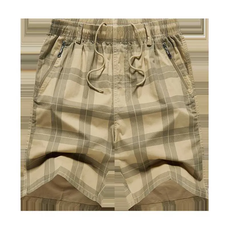 Herren-Shorts 2023 Herren-Sommer-Baumwollshorts Mode-Plaid-Streifen-beiläufige Reithose männliche elastische Kraft Aletic Cargo-Shorts lose Strandhose Z0404