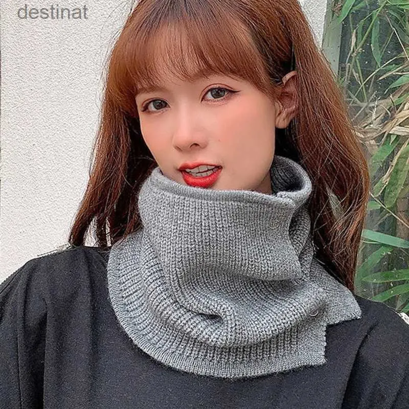 Scarves Man Hedging Fake Collar Elastic Hooded Woolen Neck Guard Bib Pullover For Woman's Single Loop Knit Button Folded Warm Scarf T39L231104