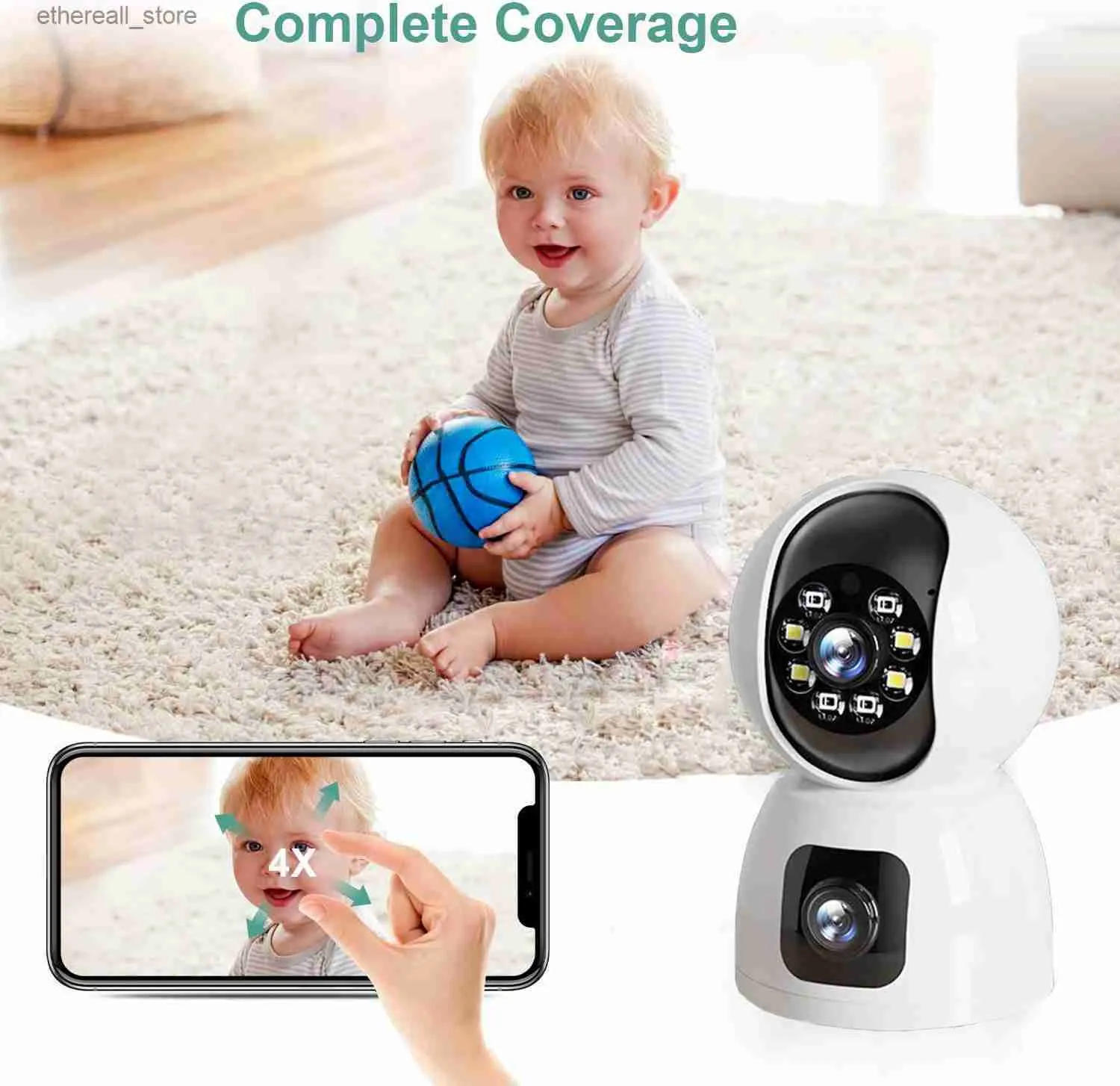 Baby Monitors Einnov 2MP WiFi Camera With Dual Screens Indoor Baby