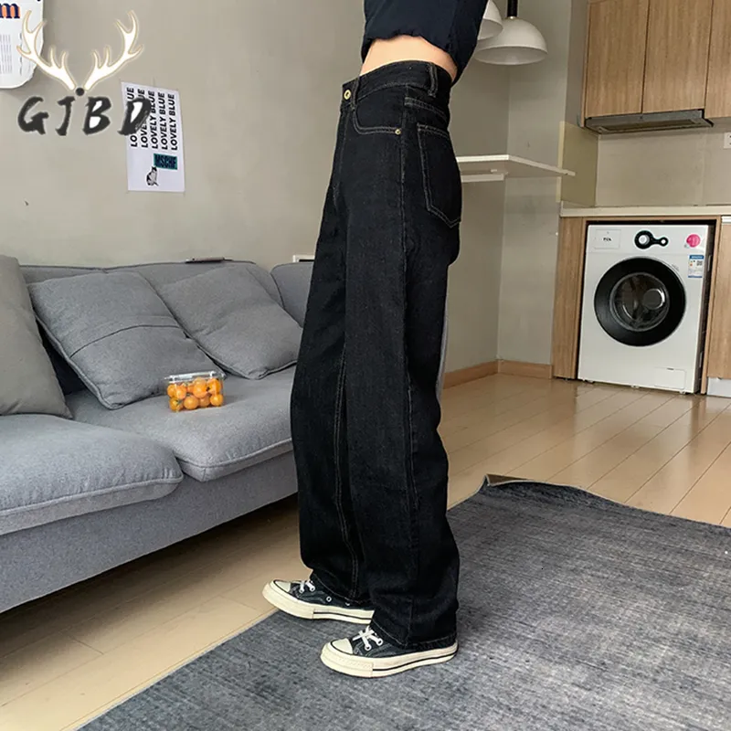 Jeans pour femmes vintage haute taille femme noire de mode coréen streetwear large jambe jean femelle pantalon pantalon straitement baggy maman pantalon 230403