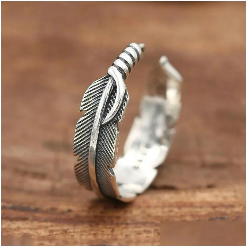 Anelli a fascia in argento sterling 925 con piuma di fidanzamento e coda anello per uomo donna moda gioielleria raffinata all'ingrosso anello di gioielli con consegna di goccia Dhxf1