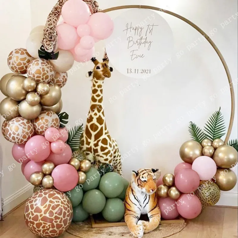 Inne imprezy imprezowe dostawy 100pcs Jungle Animal Drukowane balony garland retro zielony różowy lateks balon baby shower urodzinowy wystrój safari 230404