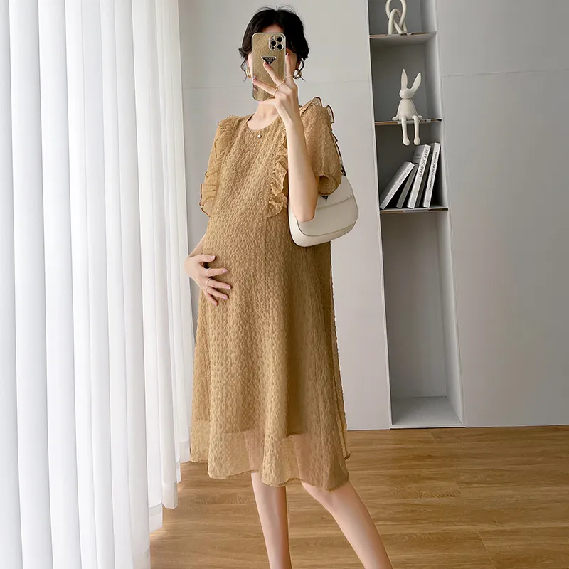 es 8673 # Summer Korean Fashion Robe pour femmes enceintes Fashion Ins Vêtements pour femmes enceintes légères de haute qualité Plissé Élégant Vêtements pour femmes enceintes 230404