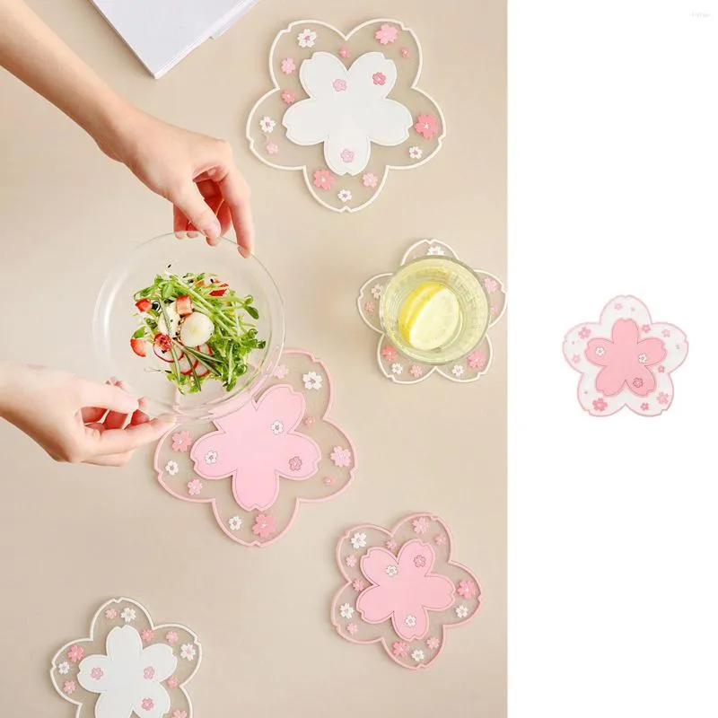 Bord mattor 2#japansk stil hem silikon mat flicka hjärta söt non-halp skål körsbär blossom te placemat gotor