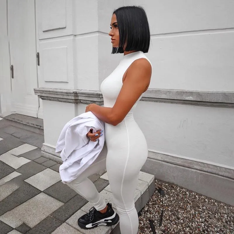 Women's Jumpsuits & Rompers Sleeveless Bodycon Sports Jumpsuit 2023 Women Trousers Summer Grey Solid Running White Black SkinnyWomen's