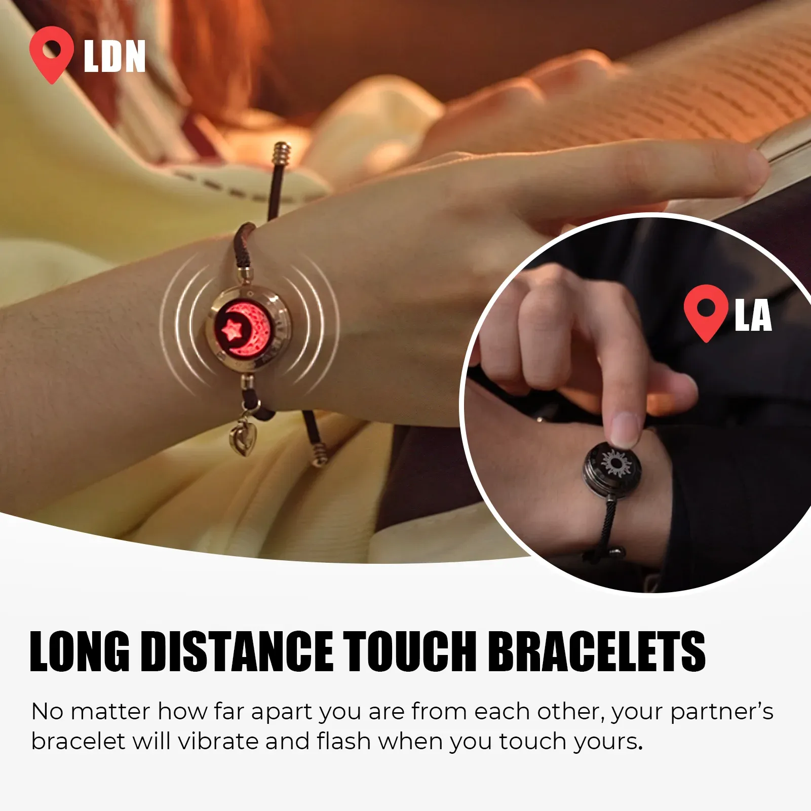 Smart Sun & Moon Love Projection Bracelet For Couples Totwoo Long Distance  Touch Light Up & Vibrate Gift From Luxury8ewelry, $93.58