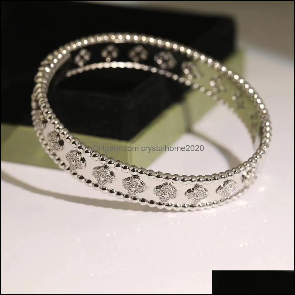 fashion high quality bangle four leaf clover 3 colors bracelets bracelet 18k gold for women girls valentines jewelry-ai