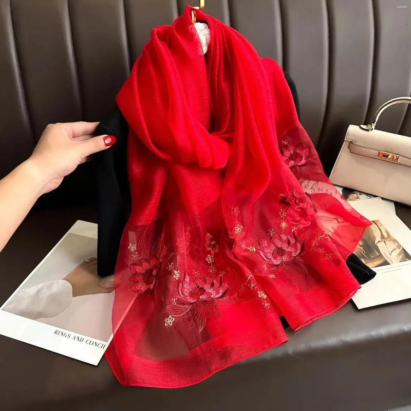 Halsdukar 2023 Solid Silk Wool Scarf For Women Shawls Summer Lady Hijab Winter Long Bandana Foulard Pashmina Poncho