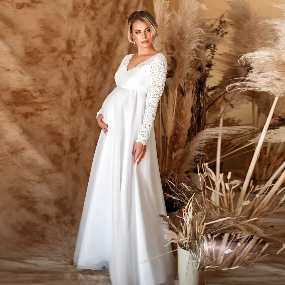 Maternity Dresses Lace White For Baby Shower Sexy Pregnancy Po Shoot Maxi Gown Pregnant Women Party Wedding Pography Props 230404