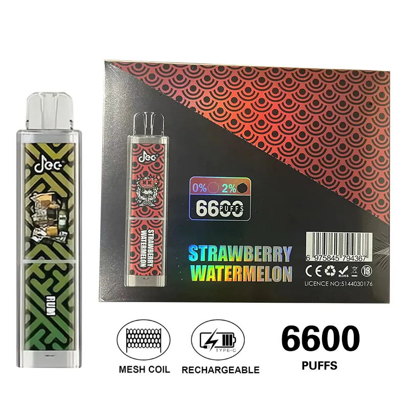 100% oryginalny JEC Crystal Bar 6600 Puffs Do jednorazowe Vapes Pen e papieros 0% 2% 5% Waporyzator doładowy Cewka z cewki para pudełka pudełka pudełka zaczep