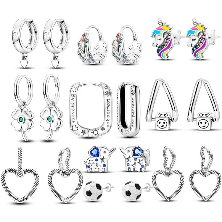 925 Sterling Silver New Fashion Charm for Women Charms pärlor, färgglada zirkoniumfjäderörhängen älskar hänge, kompatibel Pandora -armband, pärlor