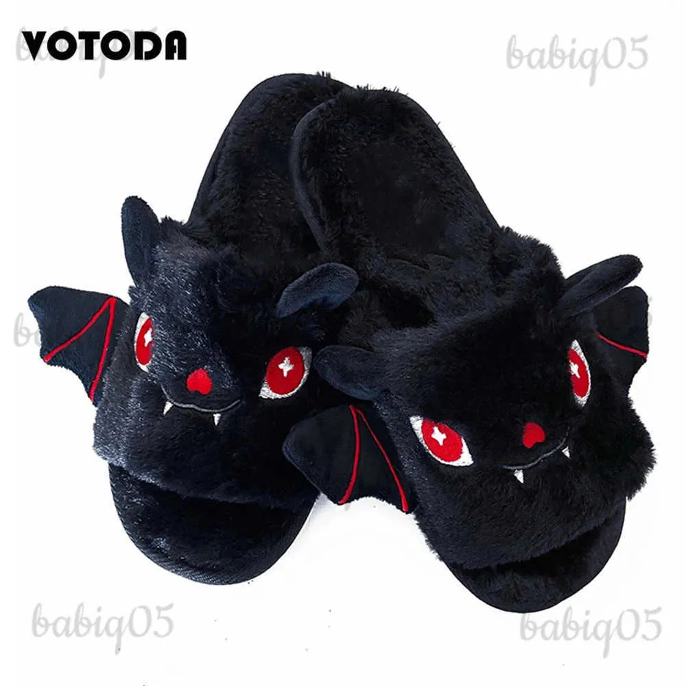 Winter Women Gray Slippers Cartoon Cute Furry Warm Flat Home Plush Slides Men Halloween Bat Slipper Socks Set T231104