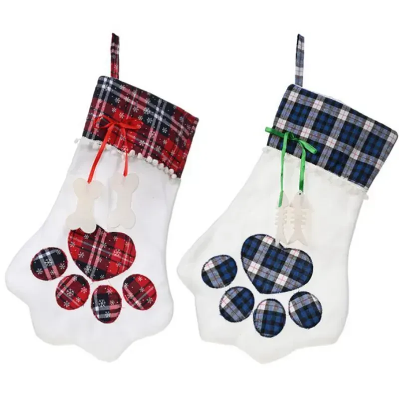 Christmas Stockings Animal Dog Cat Paw Gift Bag Monogrammed Candy Gift Stocking Christmas Tree Ornaments New Year Xmas Home Decoration YG882