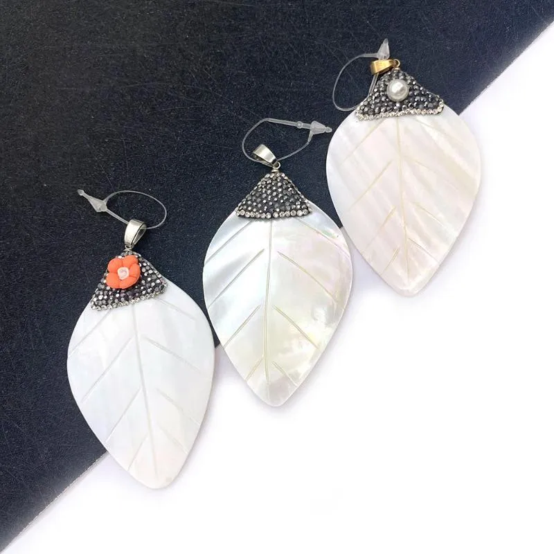 Charms Leaf-shaped Pendant Natural Freshwater Shell Beads Necklace White Diamond DIY Making Accessories Jewelry Gifts