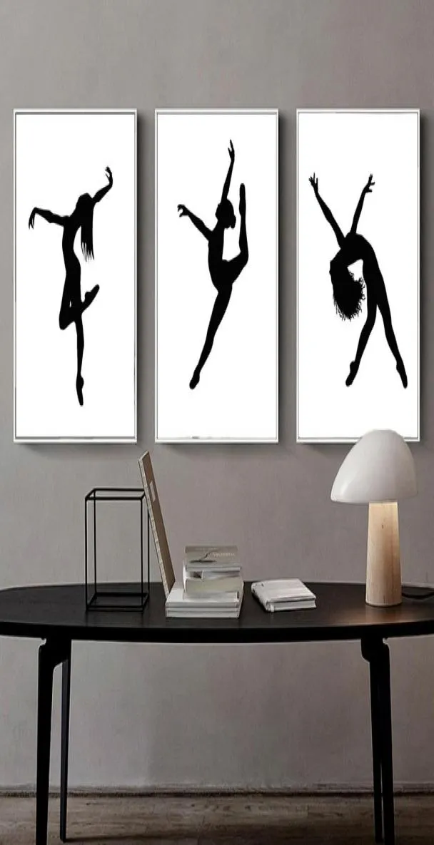 Danza nordica Wall Art Balletto Ragazza che balla Pittura Nero Bianco Minimalista Balletto Danza Poster set di 31959463