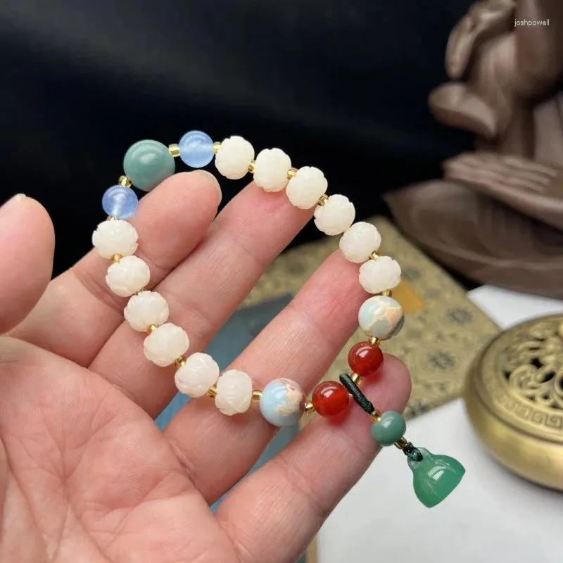 Strand Faxi – Bracelet en perles de Lotus et de citrouille, graines de Bodhi, à suspendre pour voiture