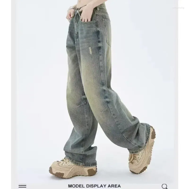 Jeans da donna Y2K Pantaloni larghi effetto consumato Grunge Vintage anni '90 Pantaloni oversize a gamba larga in denim Gyaru Pantaloni Harajuku stile coreano
