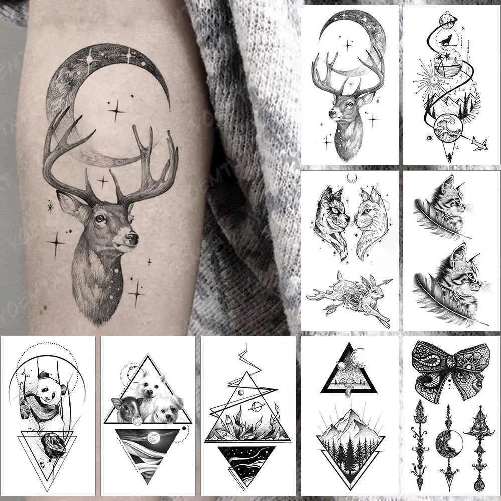 Economize muito em Adesivo De Tatuagem Temporária À Prova D'água Para Braço  Tatuagens Temporárias Realistas 5 Folhas, Lua Pequena, Veado, Estrela, ..., image size:1000x1000