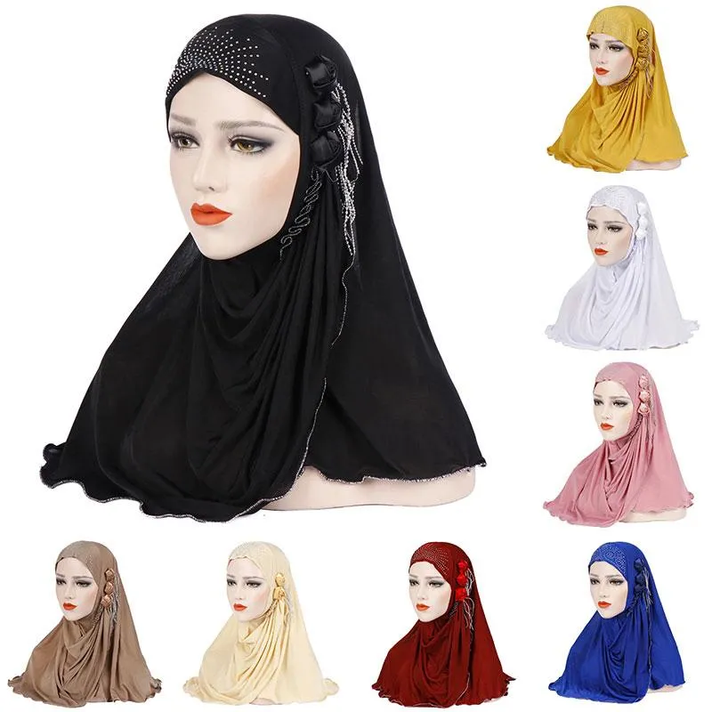 Beanies Beanie/Skull Caps Silk Pullover Cap Western Style Tassel Head Solid Color Baotou Hat Muslim Turban Hats for Women Girls Ethnic