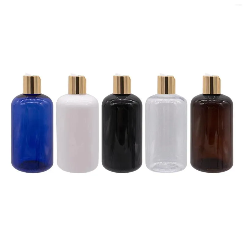 Butelki do przechowywania puste okrągłe plastikowe pojemniki na butelki czapka 250 ml mycie szamponu Opakowanie Pakowanie Złote Aluminiowe Dysk górny