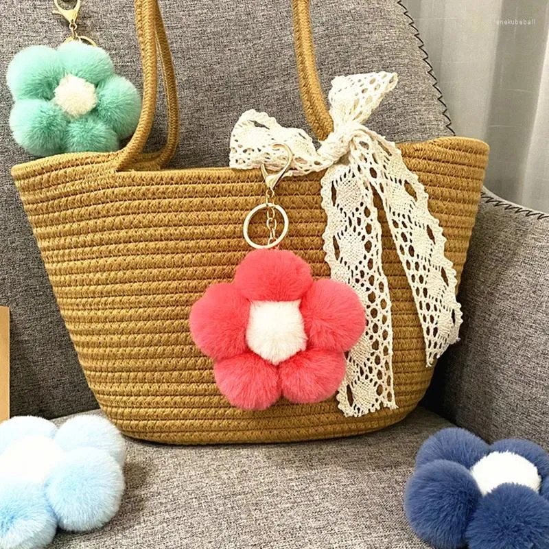 Schlüsselanhänger Blumenkugel Schlüsselanhänger Niedliche Plüschtasche Schlüsselhalter Anhänger Farbe Kreative Verzierung Paar Schlüsselanhänger Geschenk