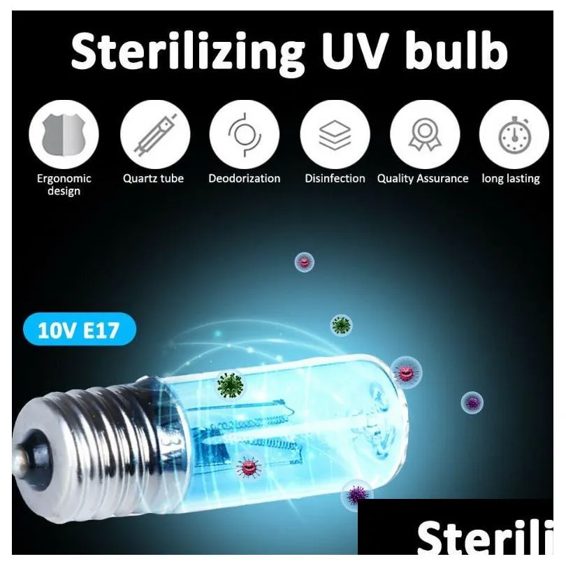 紫外線消毒ランプ抗マイトランプ生殖器UVオゾンダイトキラーエアプリファイヤー滅菌Blub 10V E17 CY89-1ドロップデルドーカ