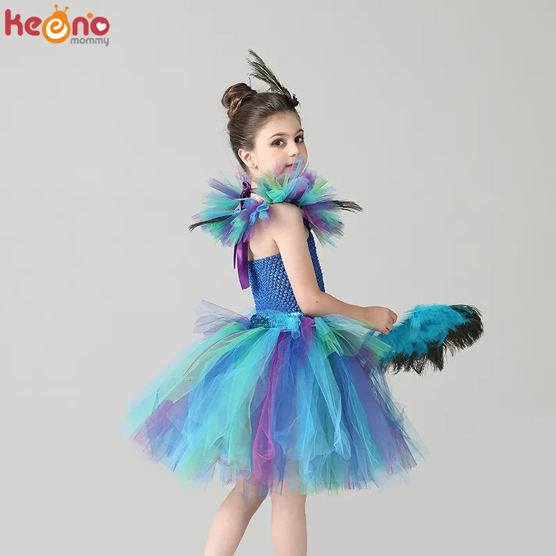 Disfraz de pavo real para niñas de moda para fiestas infantiles