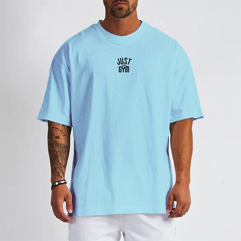 Magliette da uomo T-shirt oversize da uomo Spalle larghe Spalle larghe Abbigliamento da palestra Bodybuilding Fitness Streetwear T-shirt HipHop Quick Dry Mesh Sport Tee 230404