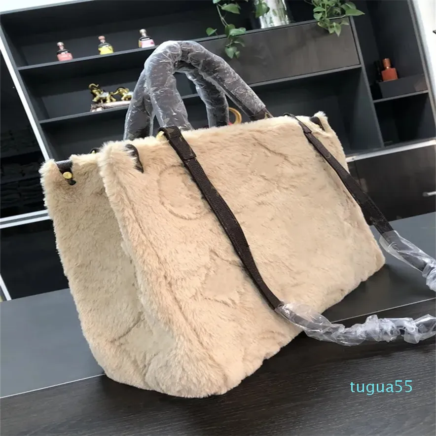 Kış Tote Çanta Tasarımcısı İşlemeli Çantalar Lambwool Naylon Crossbody Bag Kabarık Üst Kulplar Çanak Çantalar Moda Croupleall Omuz Çantası