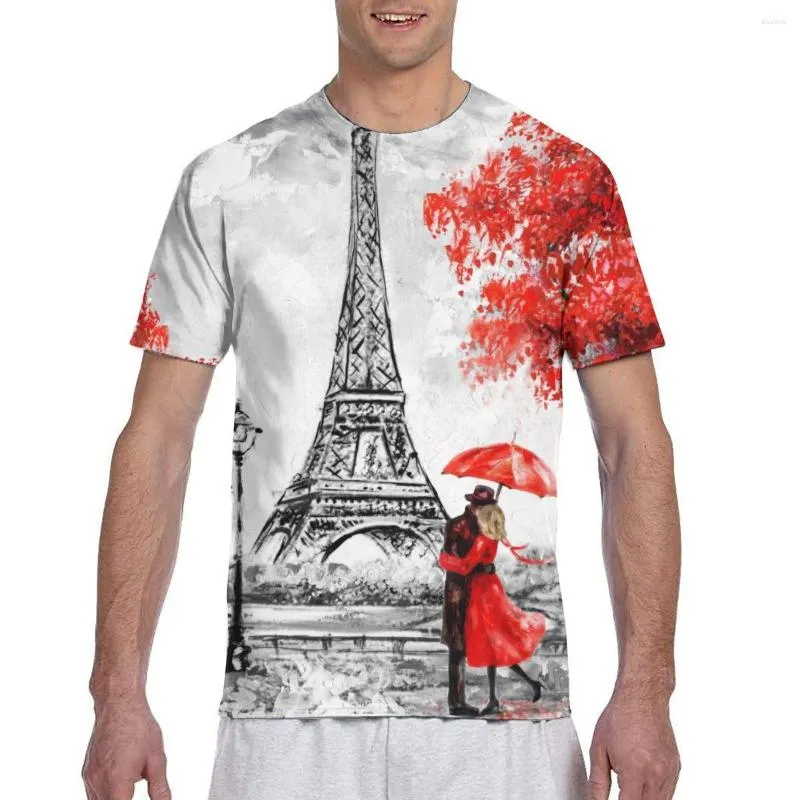 メンズTシャツが到着しますランドスケープフランスエッフェルタワーブラックホワイトと赤いカップルTシャツメンズTシャツハラジュクシャツの夏のトップ