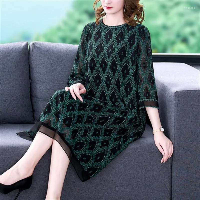 カジュアルドレス刺繍された桑のシルクドレス春秋の女性服2023フレンチヴィンテージデザイン大規模ミディレディースH2205