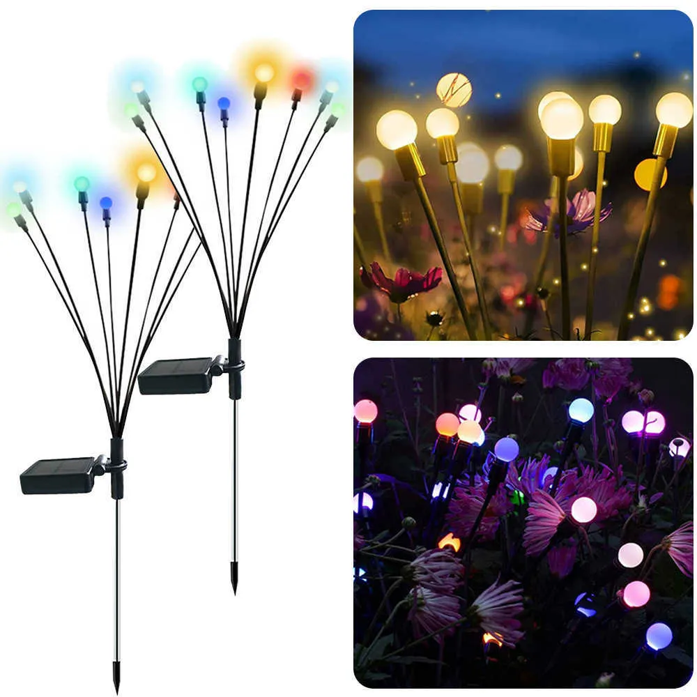 Novelbelysning Solar Outdoor Light LED Firefly Lamp Garden Decoration Waterproof Garden Home Lawn Fireworks Light Floor Nyår Jul P230403