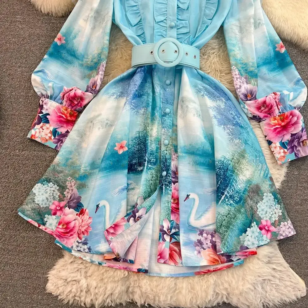 Casual Cotton Linen Dress with Ruffles and Lantern Sleeves for Spring/Summer Parties Basic Casual Women Dresses Spring Summer Women Cotton Linen Short Dress  Runway Ruffles Stand Long Lantern Sleeve Single Breasted High Waist Party  From Julia_dress, $43.7 | DHgate.Com