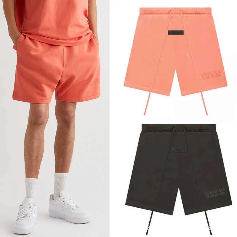 Mode ess designer korta byxor dimma essentials säsong 8 dubbelspår high street lös casual flocking tryckt mäns och kvinnor par dragstring shorts