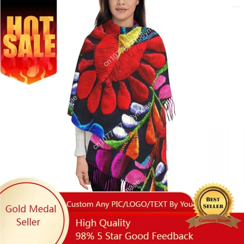 Lenços Personalizado Impresso Mexican Fiesta Flores Art Scarf Mulheres Homens Inverno Quente Têxtil Bordado Xale Envoltório 3D Impressão