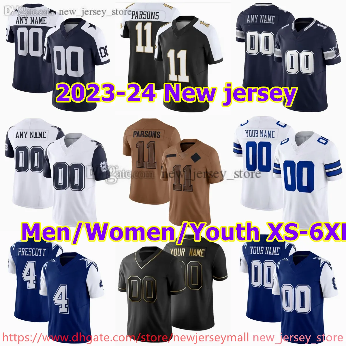 Maillot de football personnalisé S-6XL cousu cousu 4 DakPrescott 21 EzekielElliott 88 CeeDeeLamb 19 AmariCooper 11 MicahParsons 7 TrevonDiggs 8 TroyAikman 55 VanderEsch