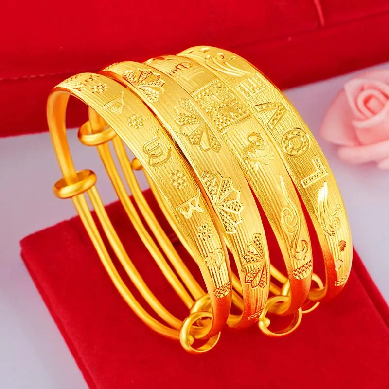 Bracelet Design créatif géométrique Push Pull pour femmes 3D épaissir cuivre plaqué 24K sable or Bracelets fête mariage bijoux
